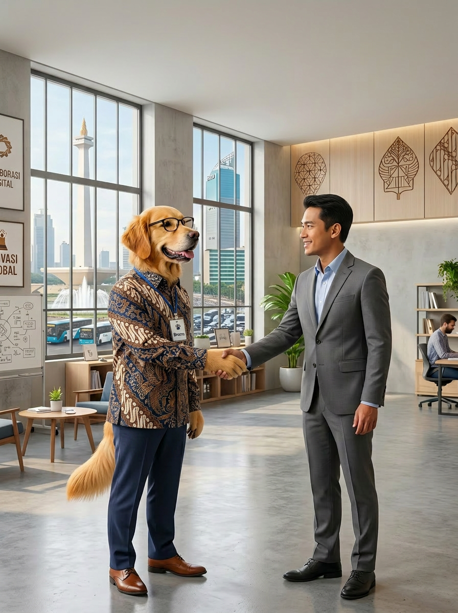 Bromo welcoming a client in the Norvex Jakarta office